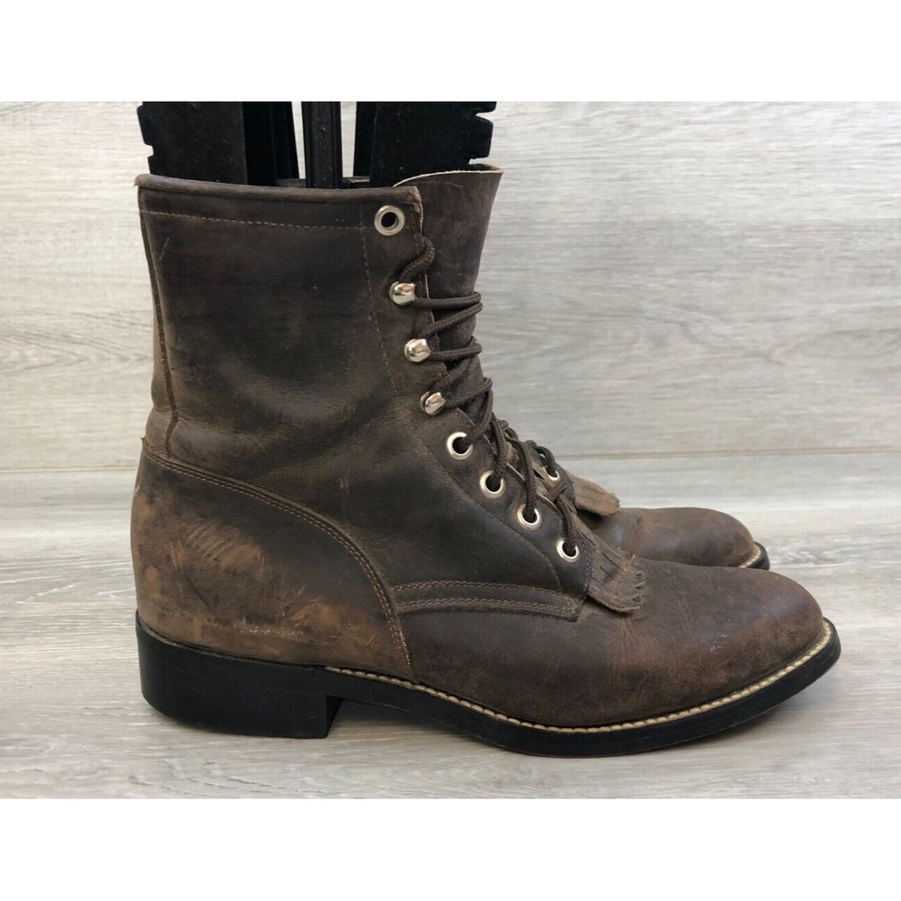 Justin ‎ Women's Brown Leather 5.5 Lace Up Round Toe Ankle Boot Western Vintage